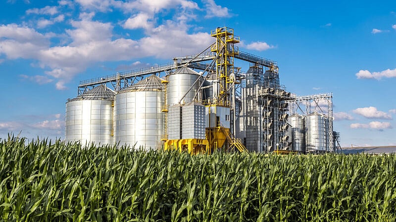 Modern,Granary,Elevator.,Silver,Silos,On,Agro-processing,And,Manufacturing,Plant