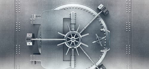 Front,View,Of,Light,Silver,Bank,Vault,Door,,Closed.,3d